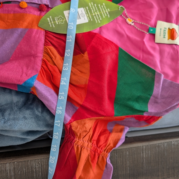 Farm Rio Mixed Geometric Print Puff Sleeve Crop Top NWT Linen Blend - Picture 8 of 10